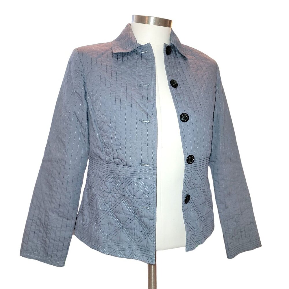 Sigrid Olsen Quilted Jacket Spring Coat Slate Blue Cotton Woman's Size XS JJ3487